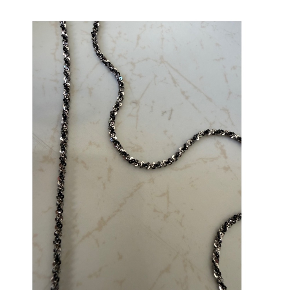925 Silver Sequin Rope Chain Necklace Long Sparkly Metallic Wrap Strand 20 in